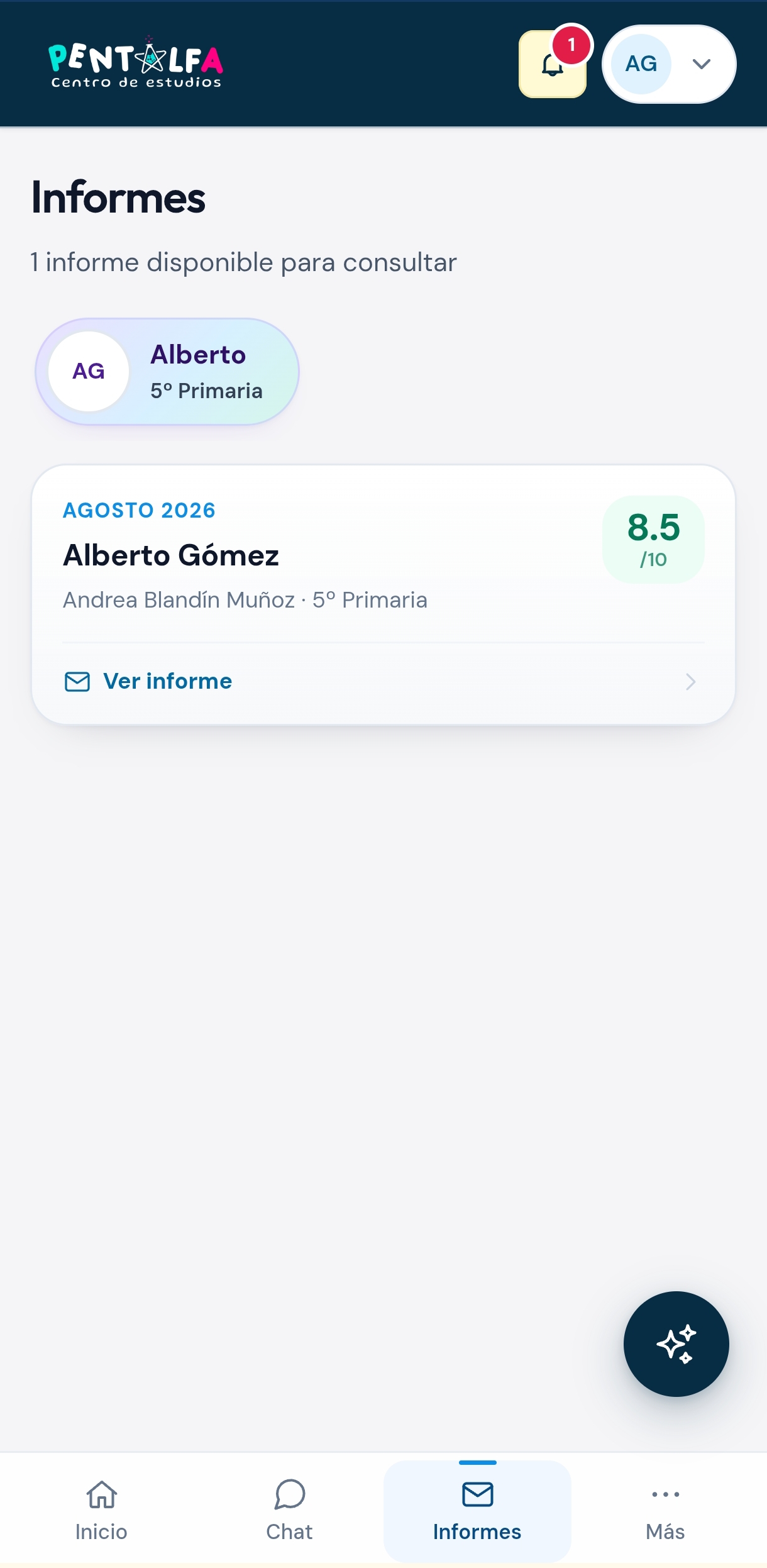 Listado de informes mensuales en Espacio Familias